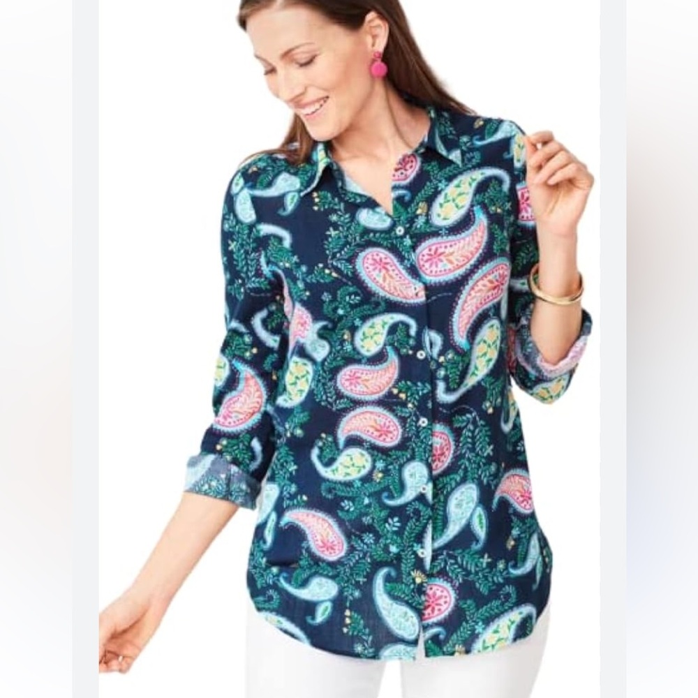 Like New Talbots long sleeve button down blouse in paisley XXL Petite